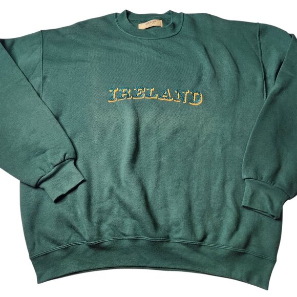 Vintage Irish Sweatshirt Men's Large Green Embroidered Sweatshirt Jerzees Y2K - Picture 1 of 7